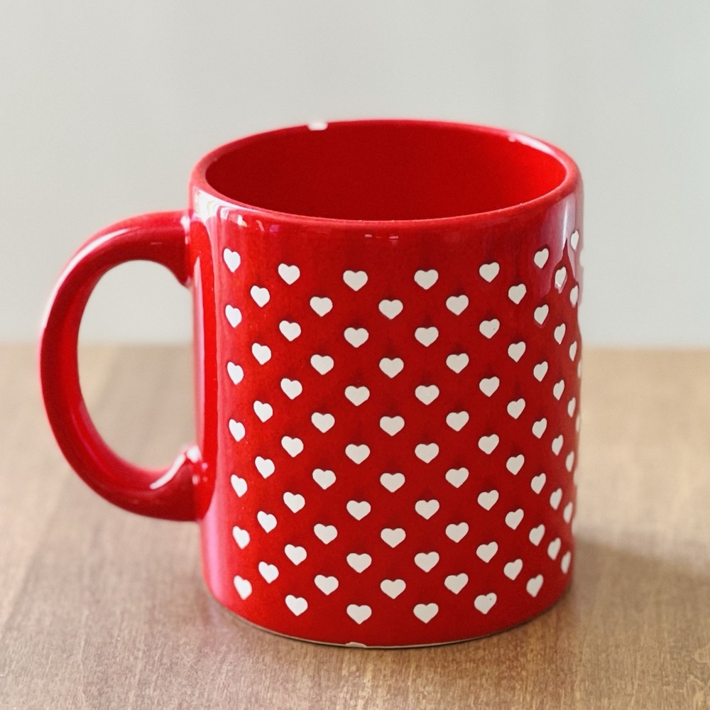 Vintage Waechtersbach Red & White Tiny Hearts Coffee Mug - 3 7/8" West Germany